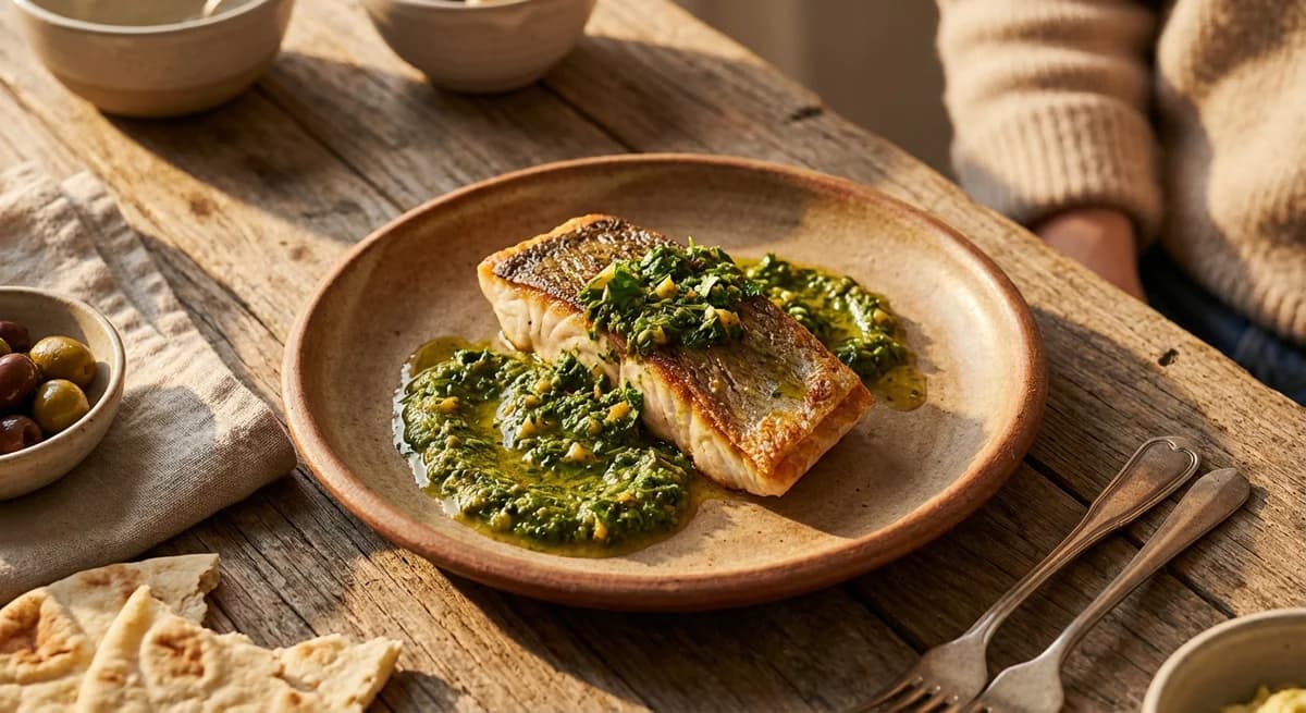 Pan-Seared Moroccan Barramundi with Herb Chermoula