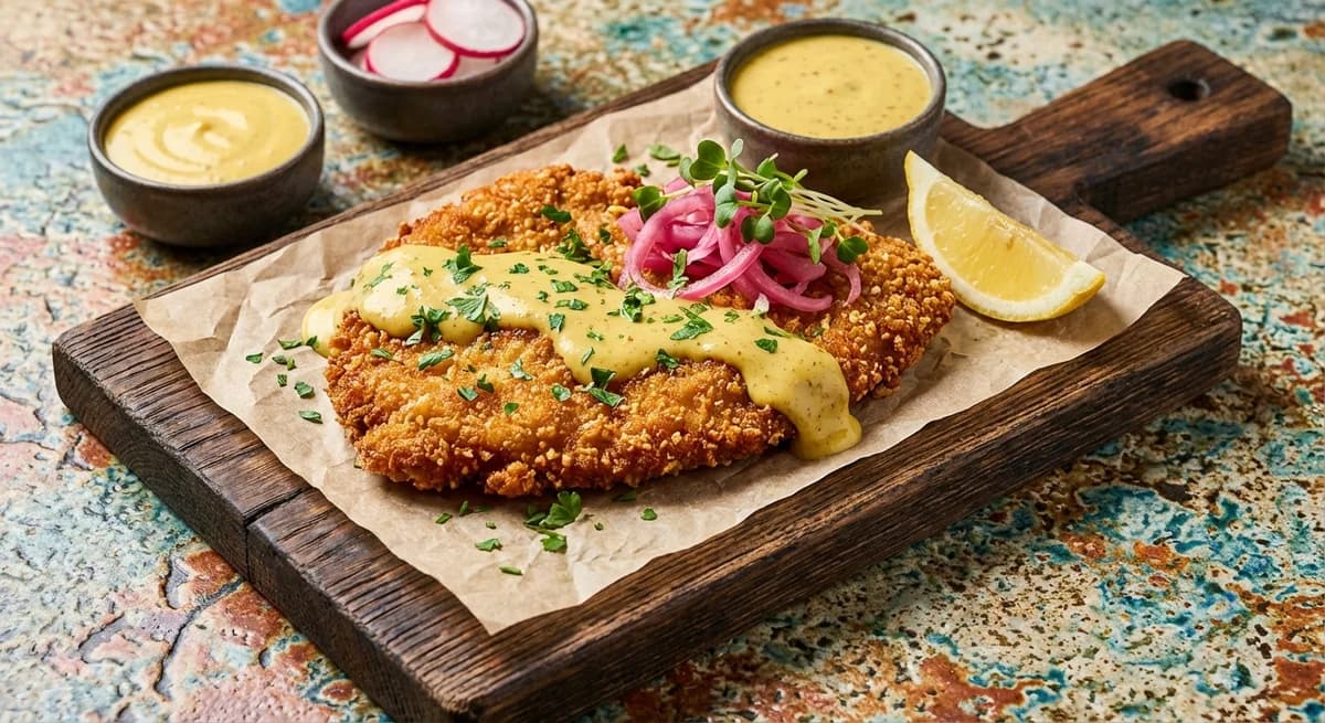 Pretzel-Crusted Pork Schnitzel with Mustard Cream Sauce