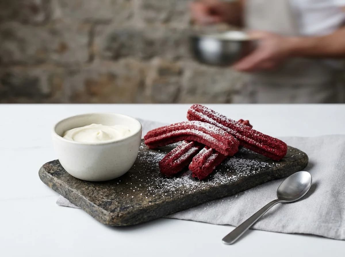 Red Velvet Churros with Cream Cheese Dip