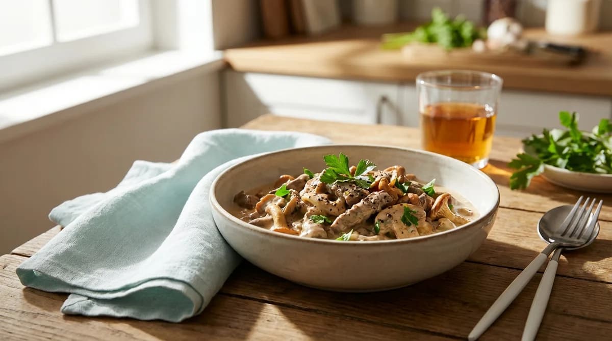 Rich Cognac and Wild Mushroom Beef Stroganoff
