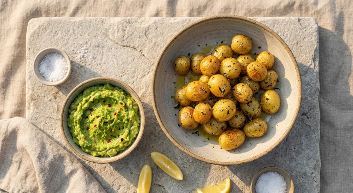 Roasted New Potatoes with Zesty Avocado Dip Recipe