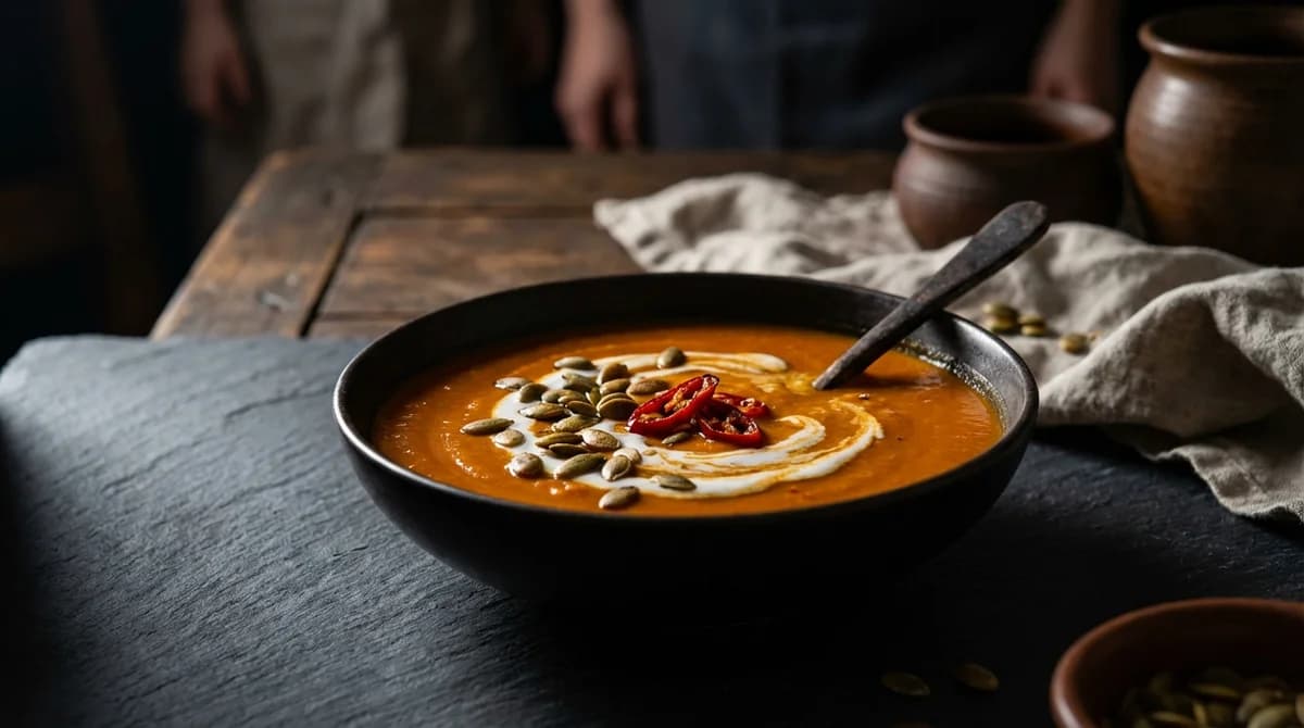 Roasted Red Curry Pumpkin Soup with Coconut