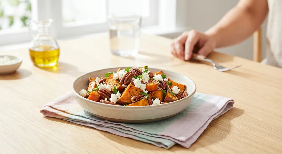 Roasted Sweet Potato Salad with Feta and Pecans