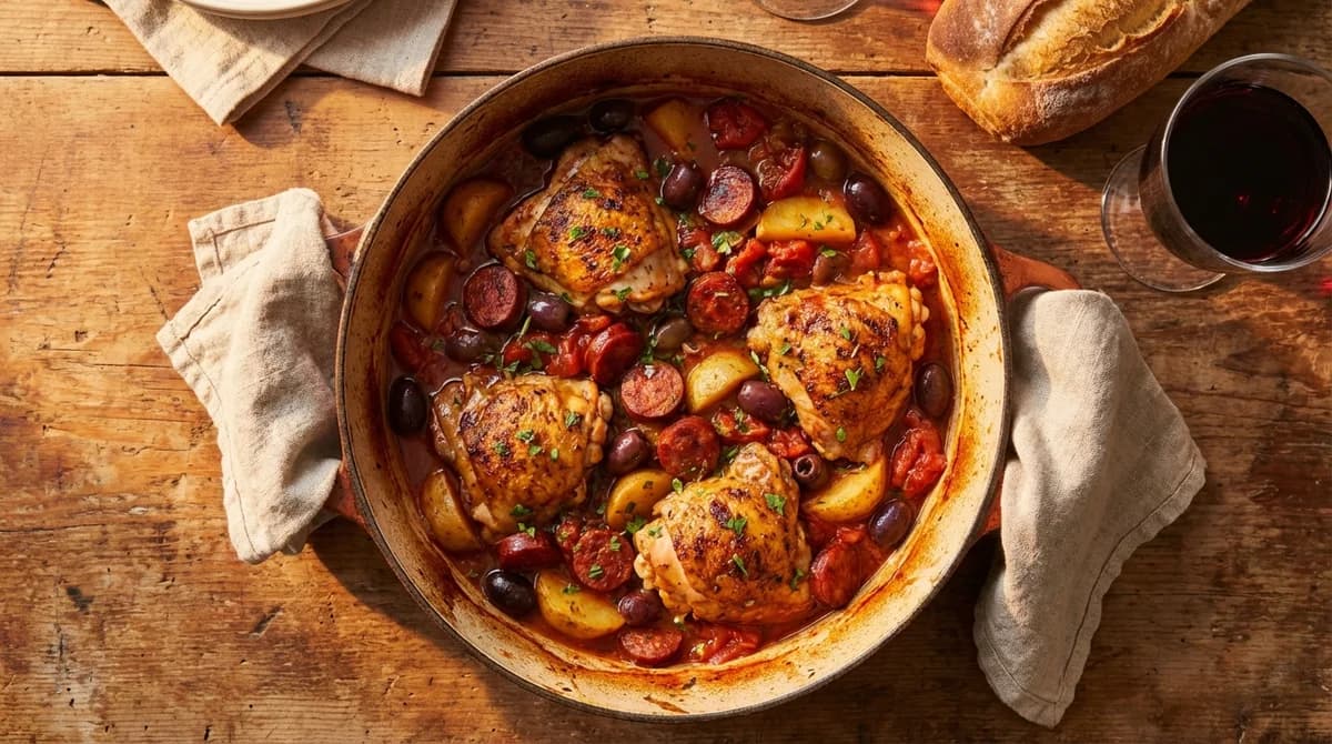 Rustic One-Pot Spanish Chicken with Chorizo and Olives