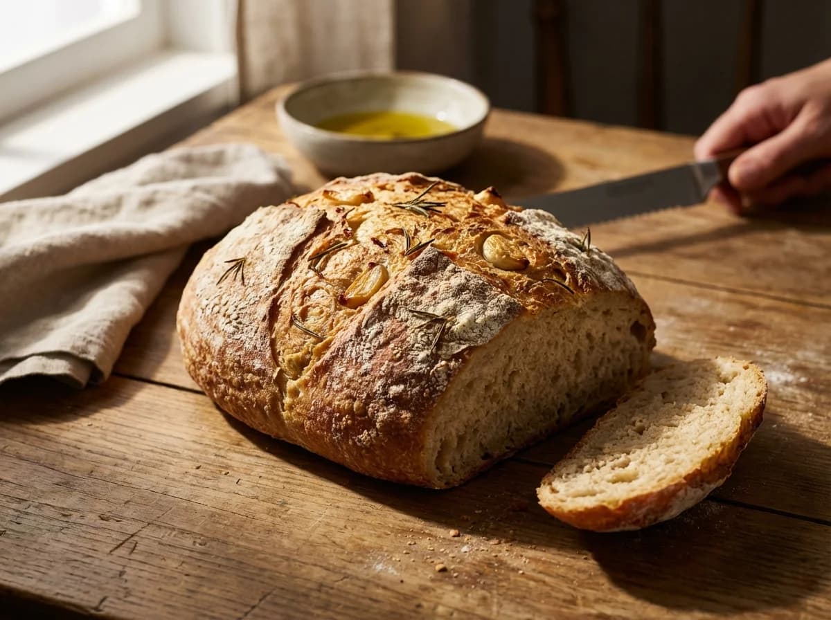 Rustic Roasted Garlic and Rosemary No-Knead Loaf