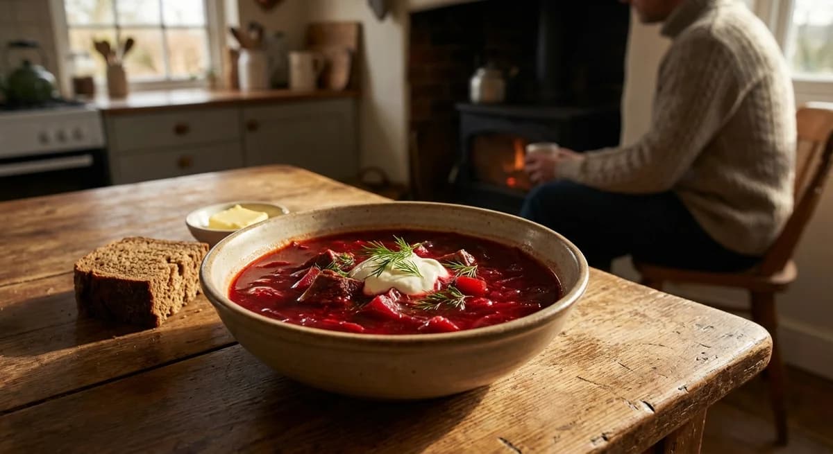 Rustic Smoked Beef and Beet Borscht