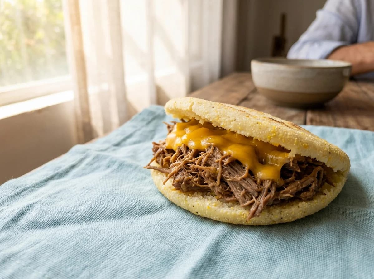 Savory Shredded Beef Arepa Pelua Recipe