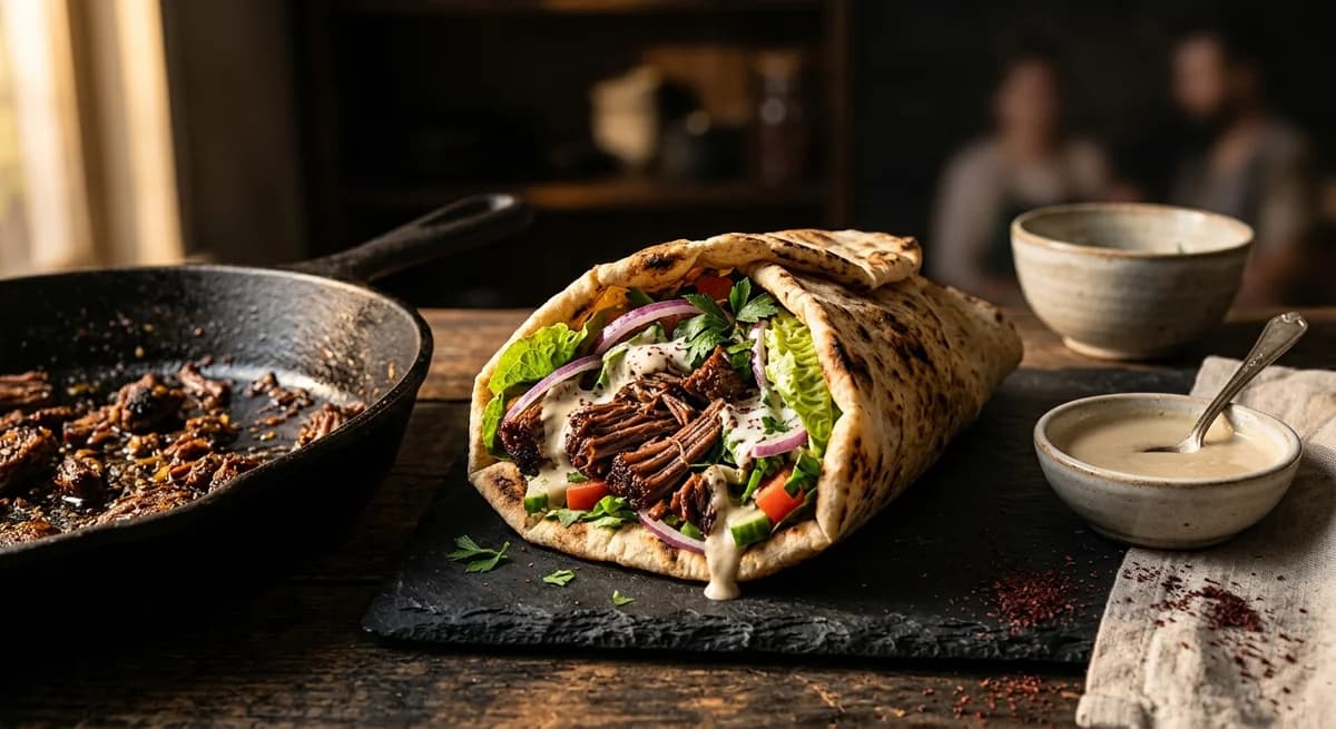 Savory Skillet Shawarma Chuck Roast Wrap Recipe