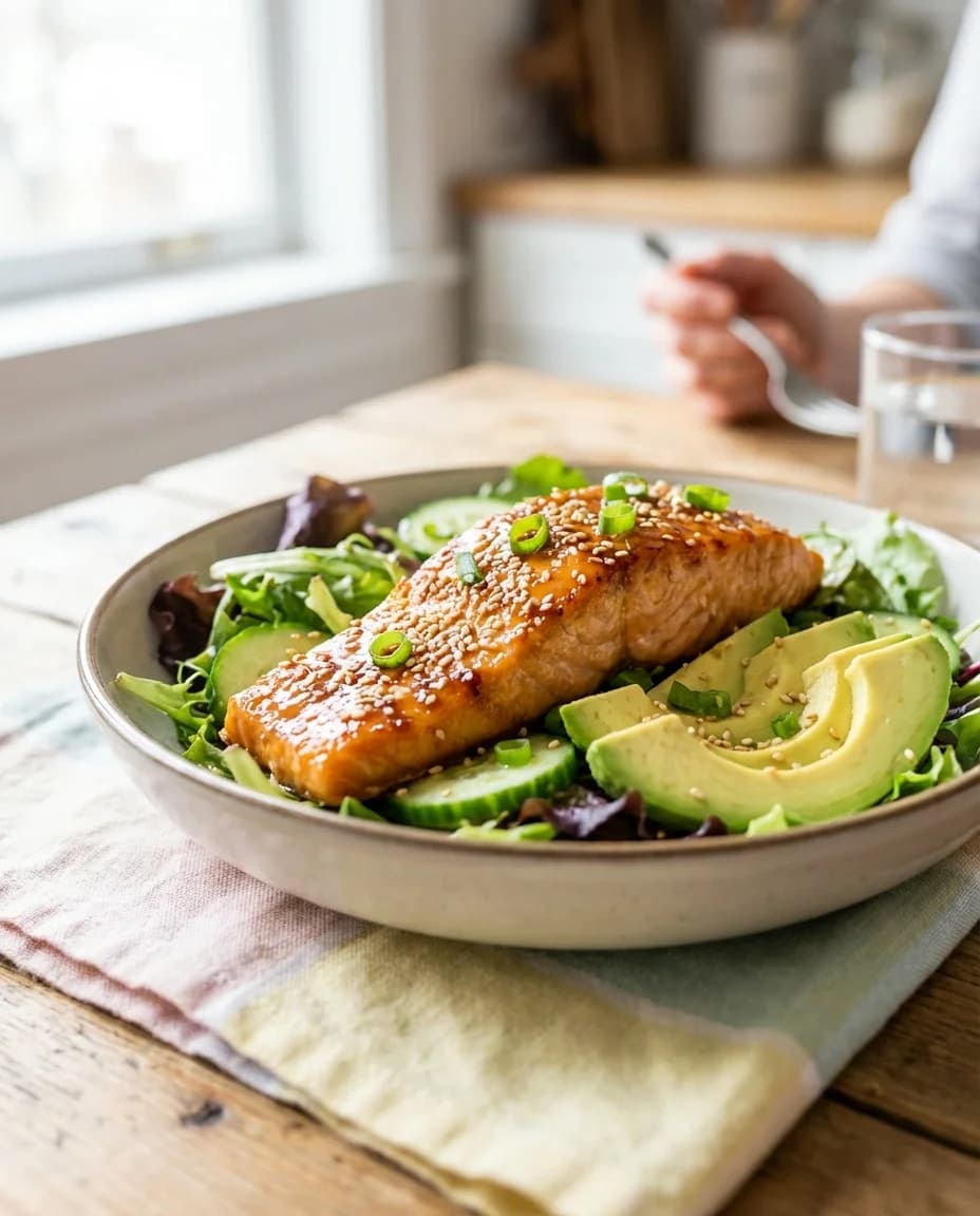 Sesame Ginger Glazed Salmon and Avocado Salad