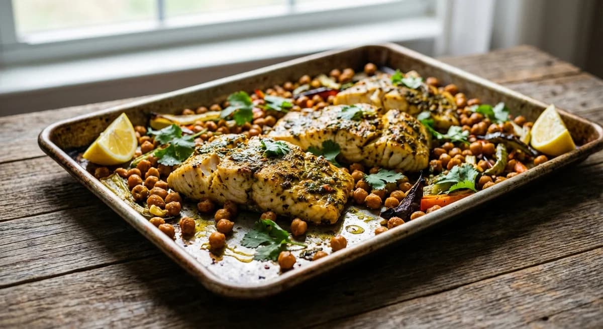 Sheet Pan Chermoula Barramundi with Roasted Chickpeas