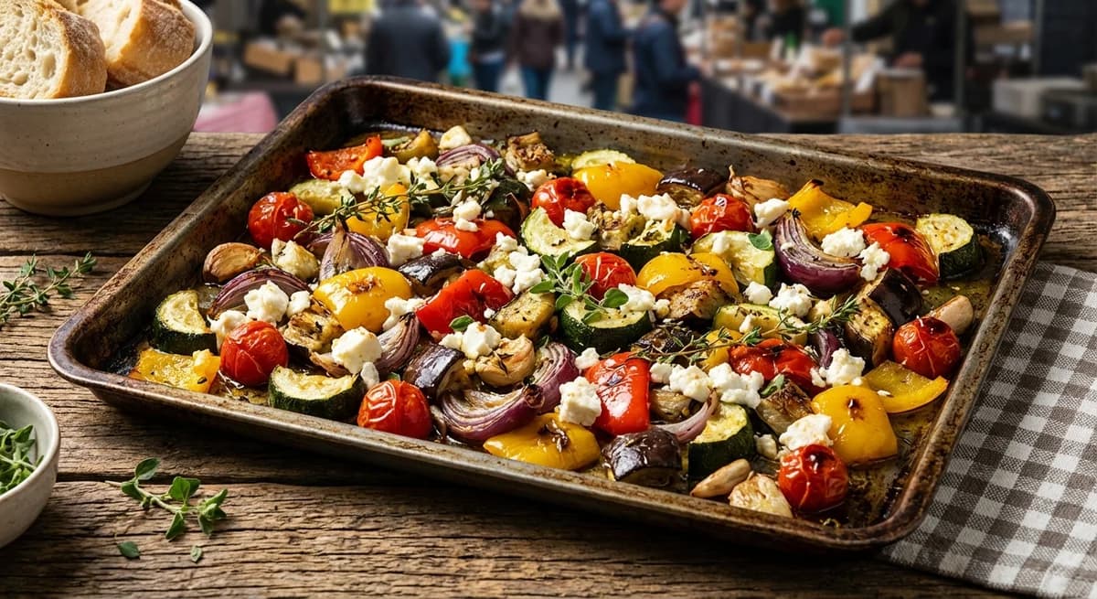 Sheet Pan Roasted Ratatouille with Crumbled Feta