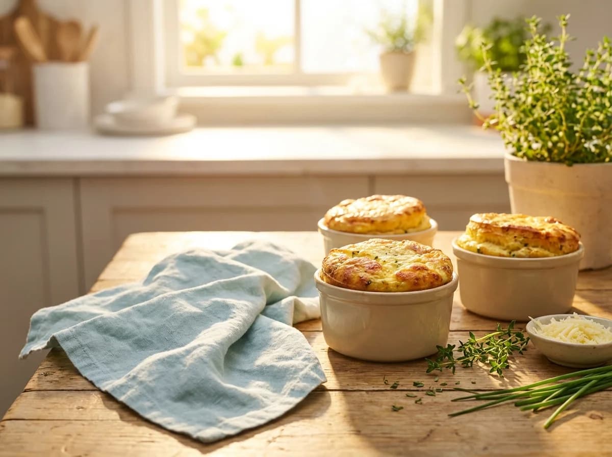 Smoked Gouda and Herb Three-Cheese Soufflés