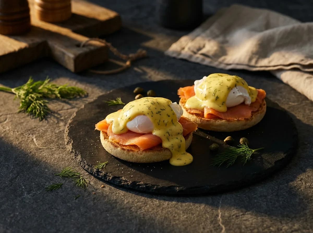 Smoked Salmon Eggs Benedict with Dill Hollandaise