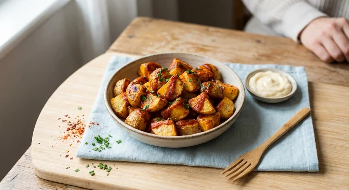 Smoky Air Fryer Patatas Bravas with Garlic Aioli