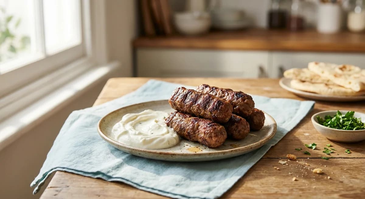 Smoky Beef and Lamb Cevapi with Garlic Yogurt