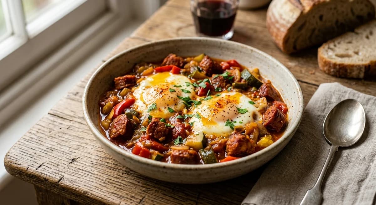 Smoky Chorizo Pisto con Huevos