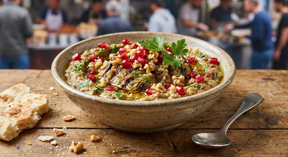 Smoky Roast Aubergine Dip with Pomegranate and Walnuts