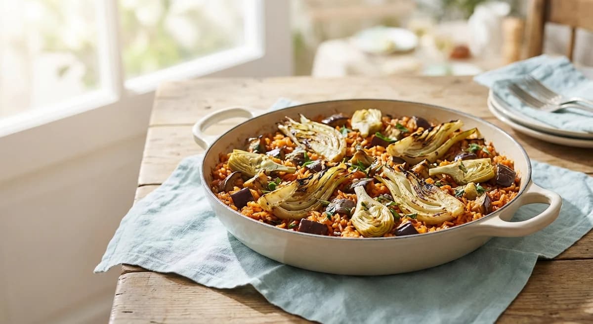 Smoky Roast Fennel and Aubergine Paella