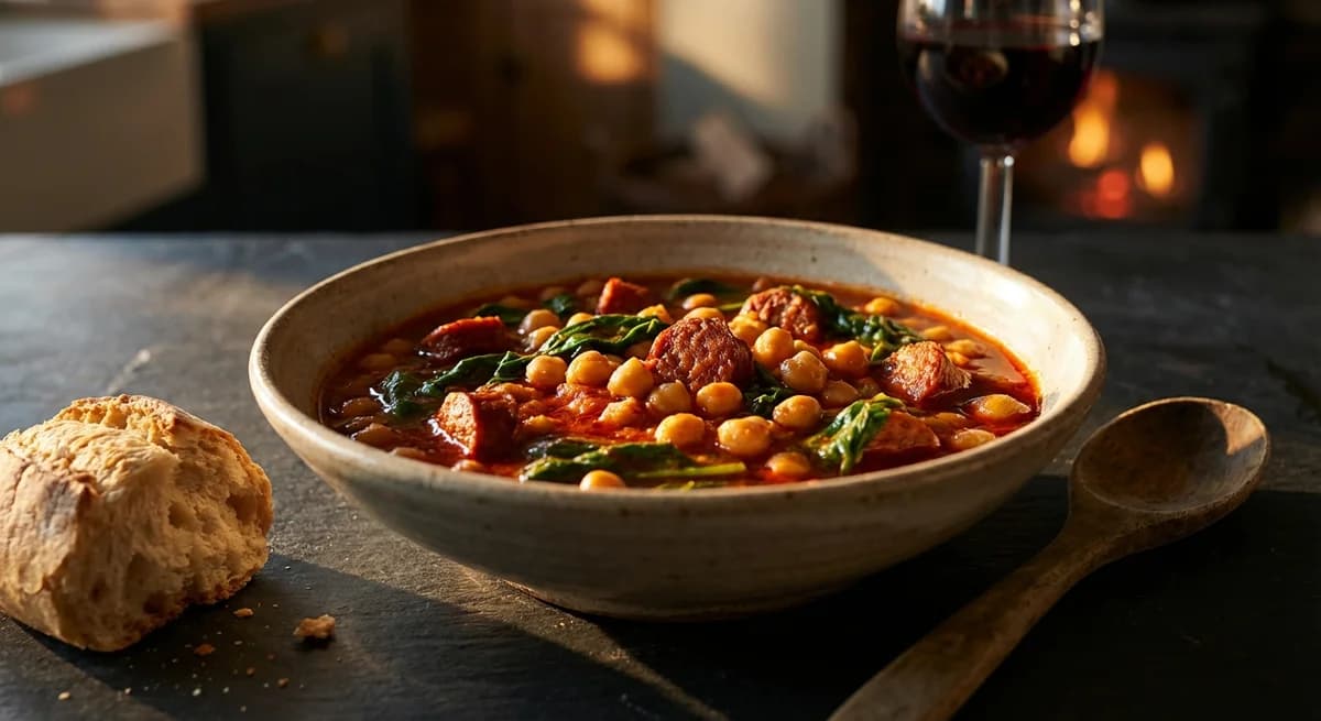 Smoky Spanish Chickpea, Chorizo & Spinach Stew Recipe
