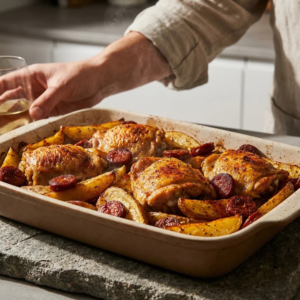 Spanish Chicken Tray Bake with Chorizo and Potatoes