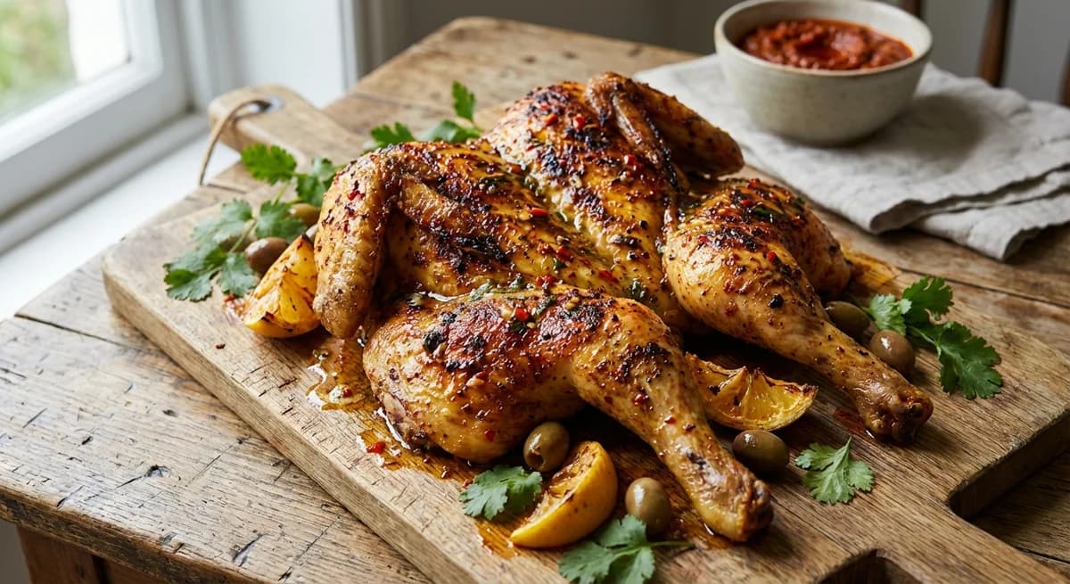 Spatchcocked Algerian Roast Chicken with Harissa Butter