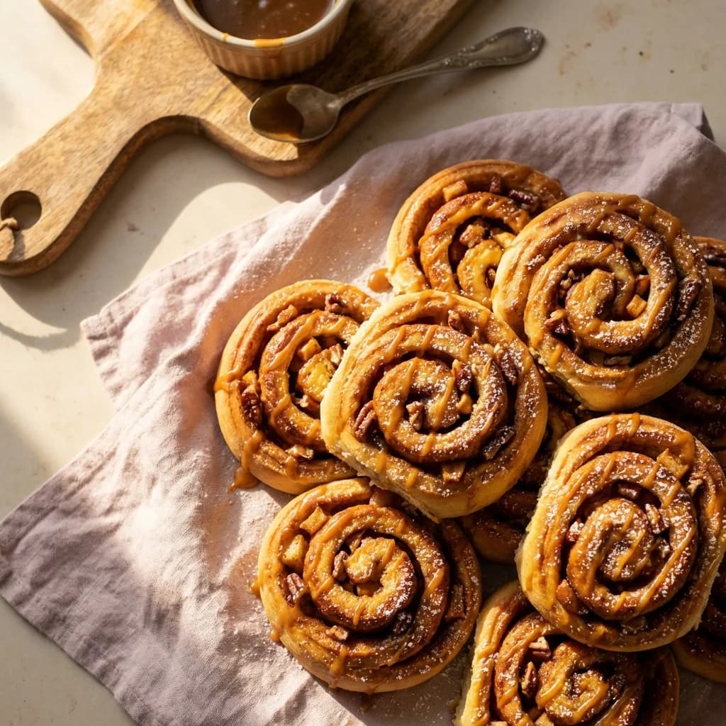Spiced Apple and Salted Caramel Chelsea Buns