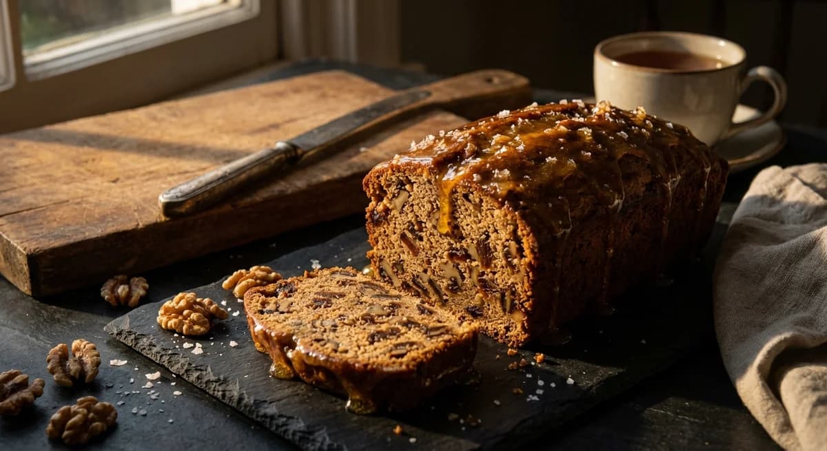 Spiced Date and Walnut Loaf with Salted Honey Glaze