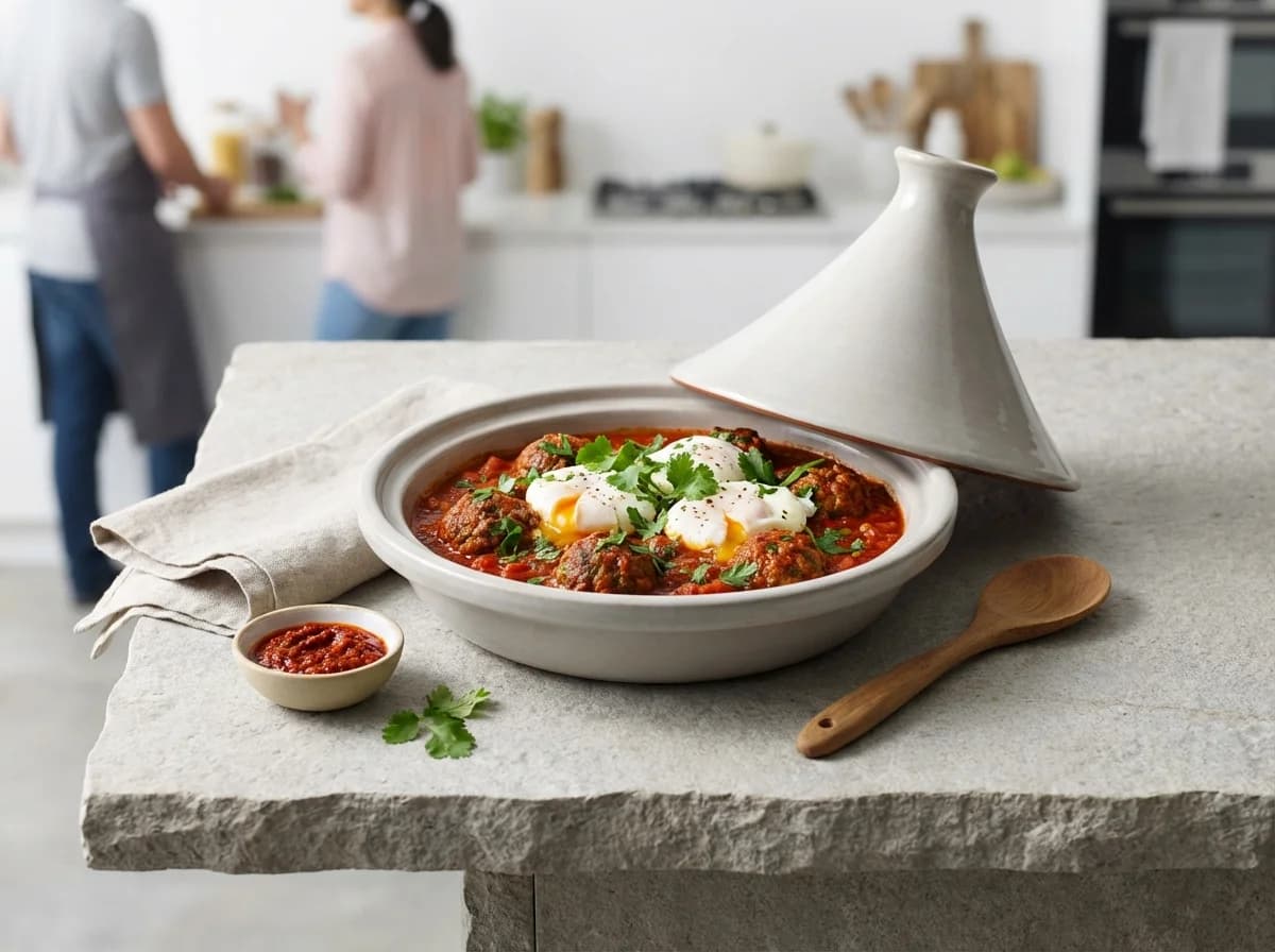 Spicy Algerian Kefta Tagine with Poached Eggs