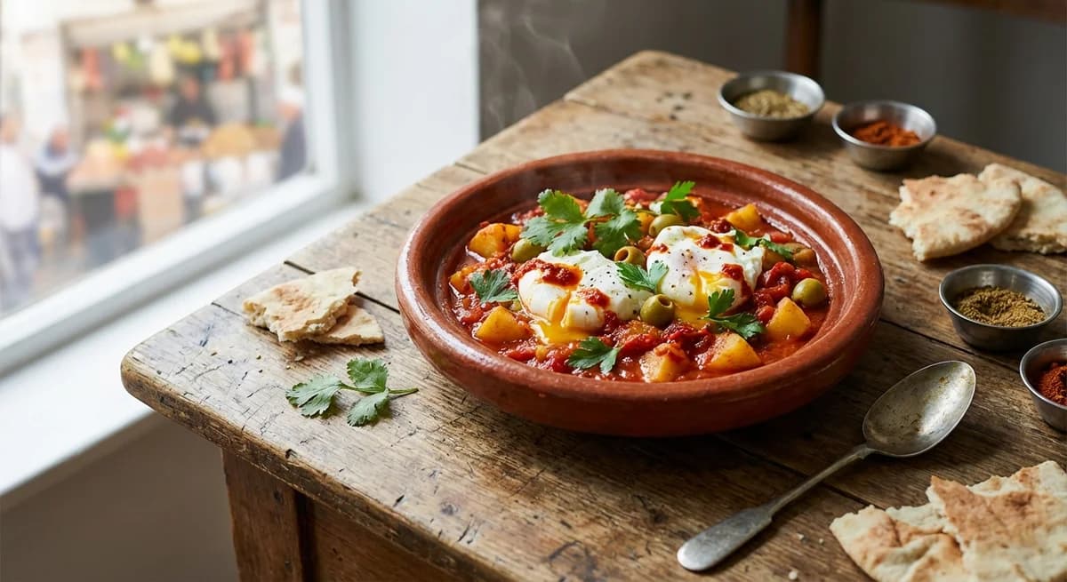 Spicy Algerian Potato Stew with Poached Eggs (Chtitha Batata bel Beid)