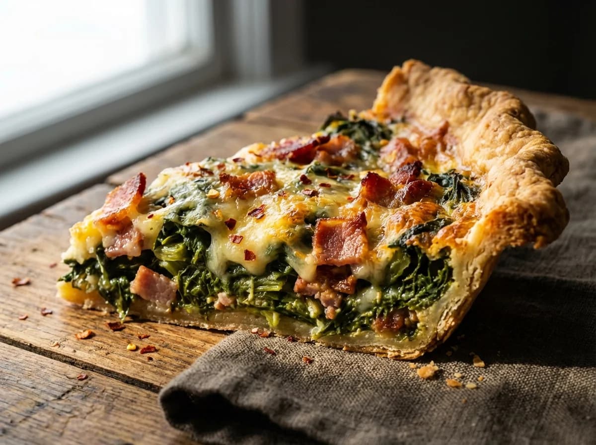 Spicy Caribbean Callaloo and Bacon Quiche