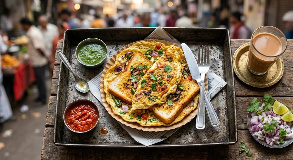 Spicy Indian Street Style Bread Omelette Recipe