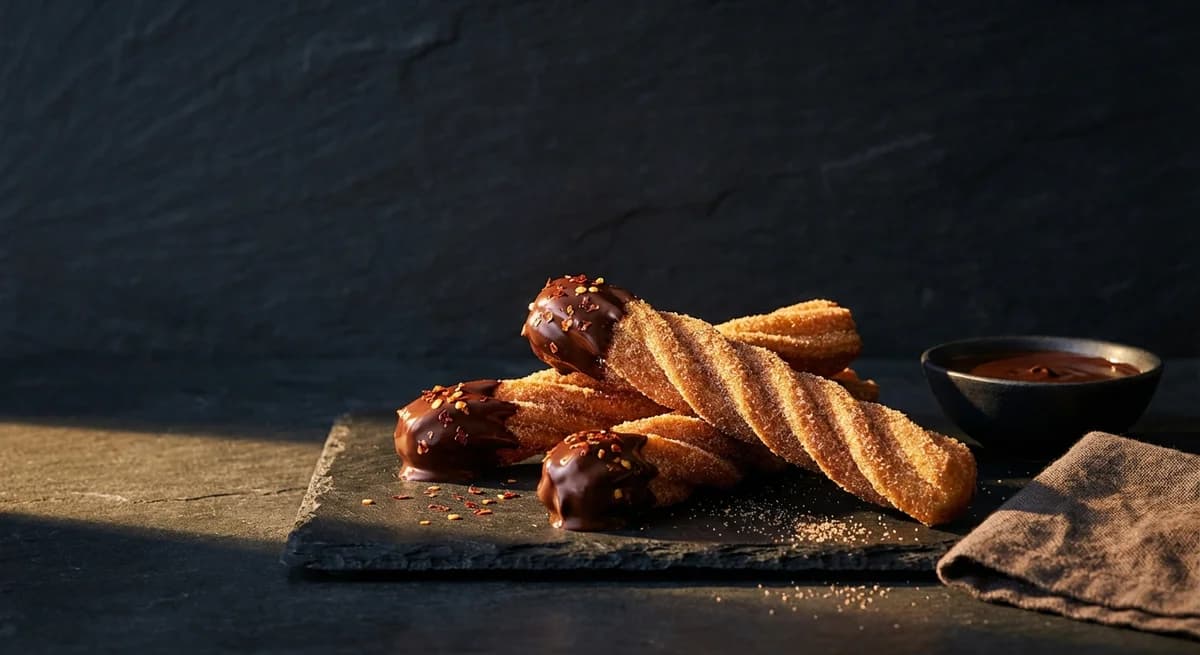 Spicy Mexican Chocolate Dipped Churros