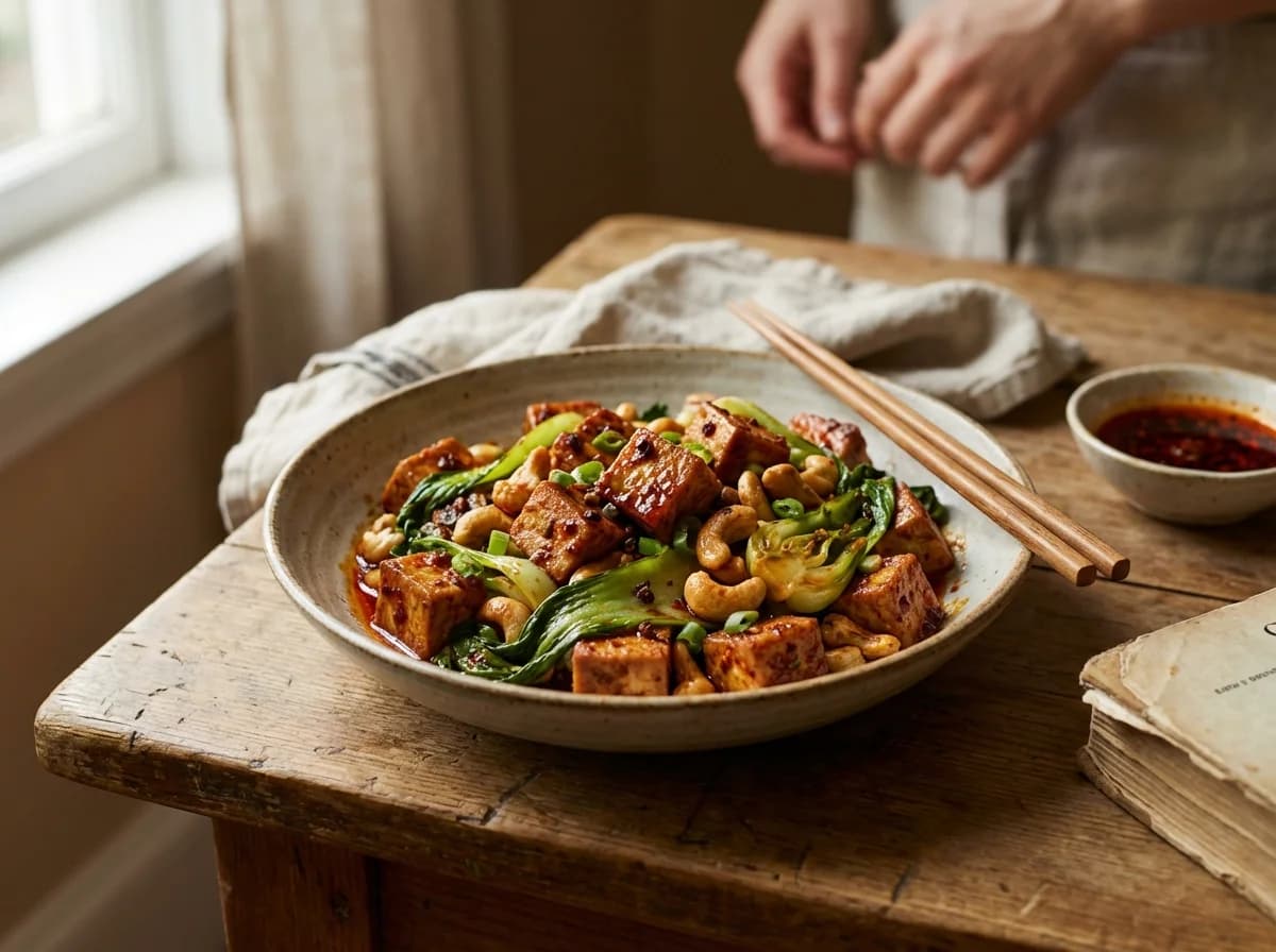 Spicy Szechuan Tofu with Bok Choy & Cashews