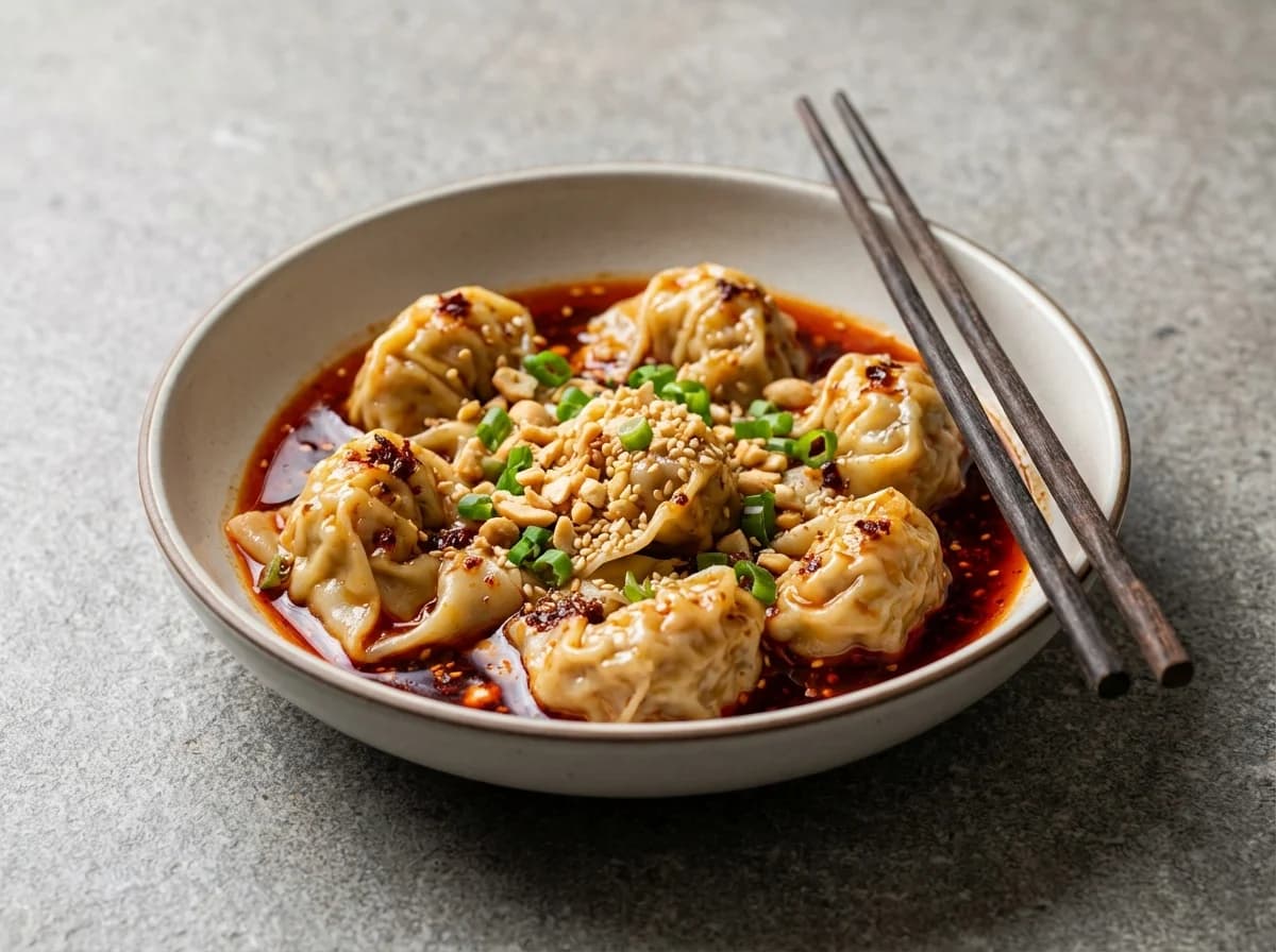 Szechuan Spicy Wontons in Red Chili Oil