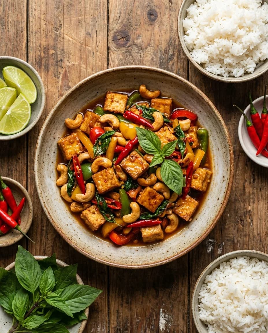 Spicy Thai Basil Tofu & Cashew Stir-Fry