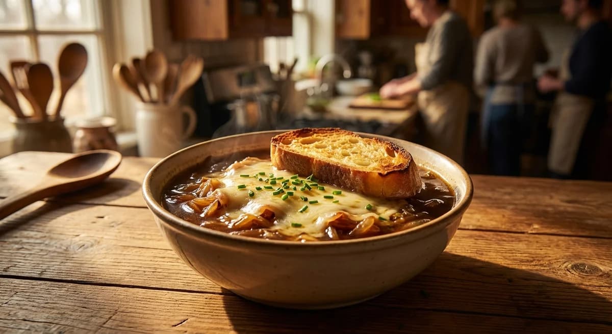 Stout and Sharp Cheddar Onion Soup