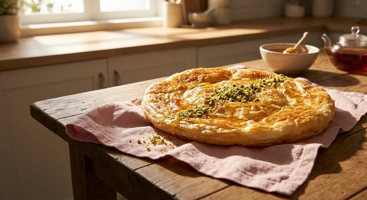Sweet Honey and Pistachio Feteer Meshaltet