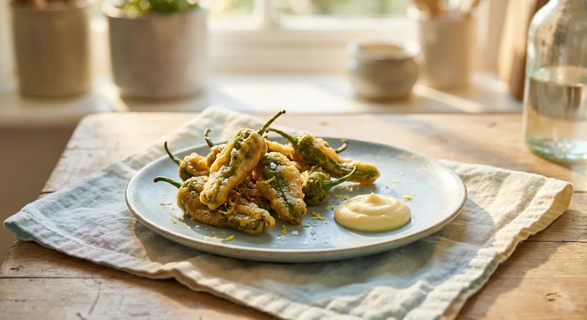Tempura Padron Peppers with Yuzu Mayo