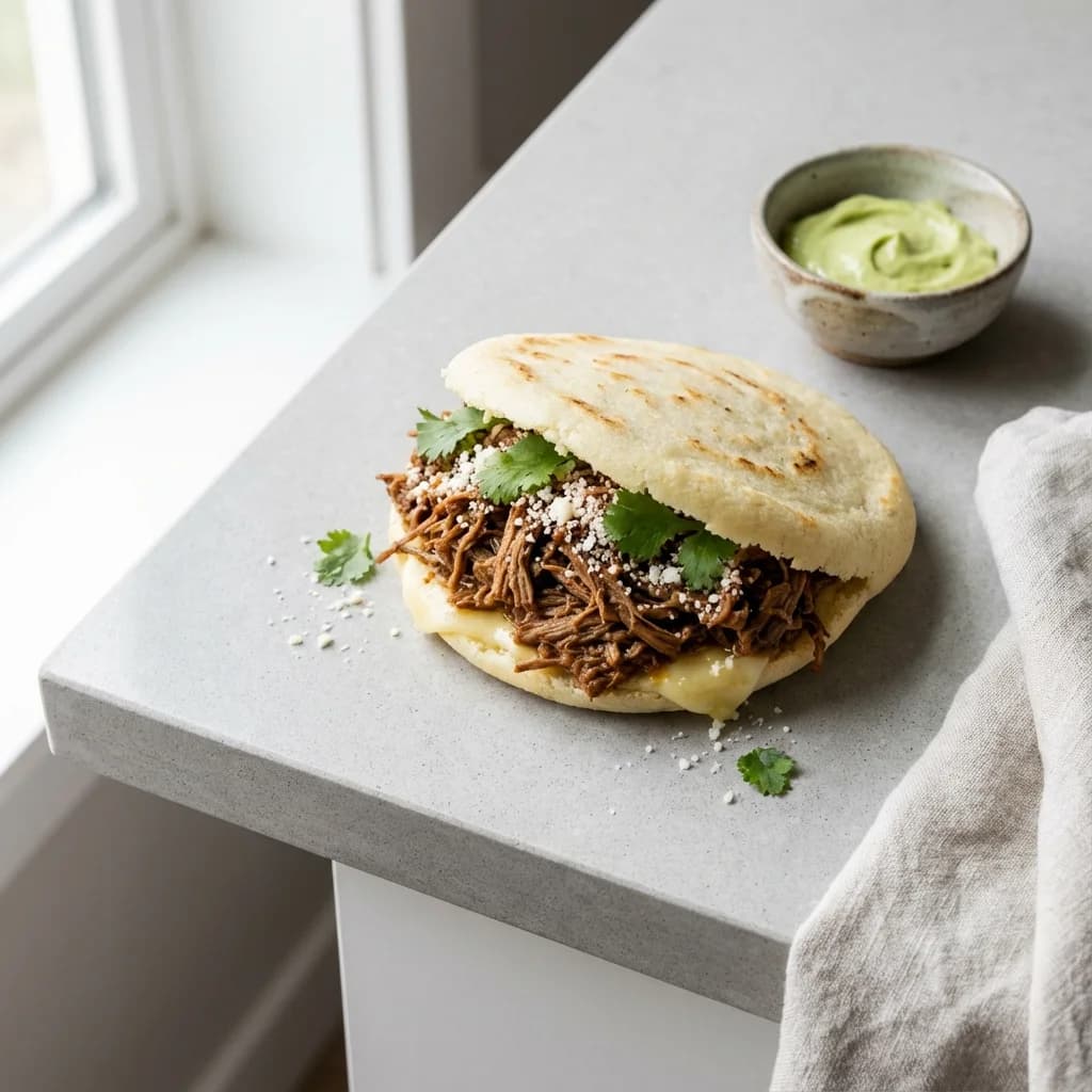 Traditional Style Arepa Pelua with Savory Braised Beef
