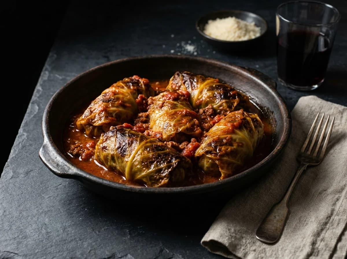 Tuscan Braised Stuffed Cabbage with Beef and Pork