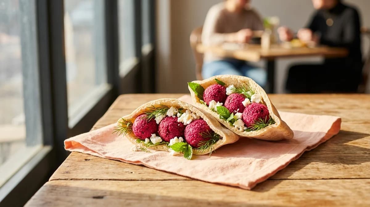 Vibrant Beetroot and Feta Falafel Pitas