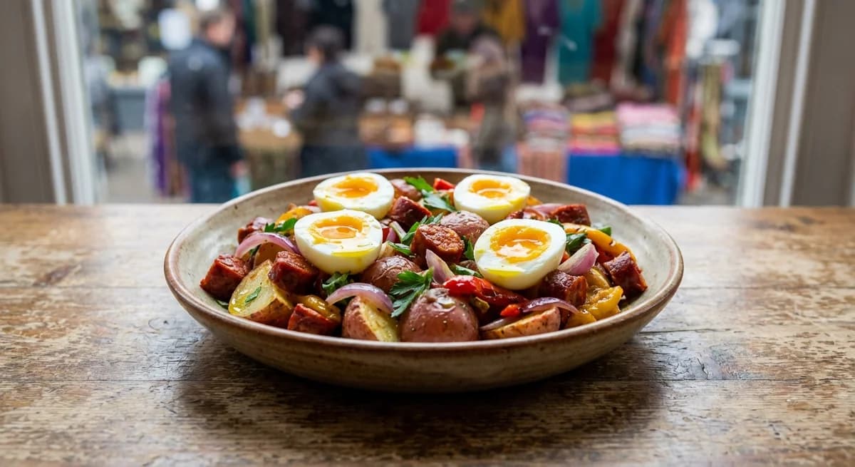 Warm Spanish Potato & Chorizo Salad with Soft Eggs