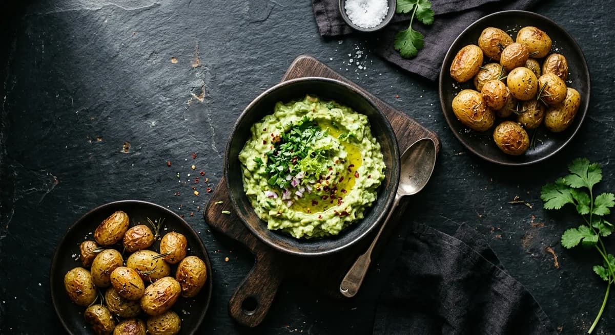 Zesty Cilantro Lime Avocado Dip with Roasted New Potatoes
