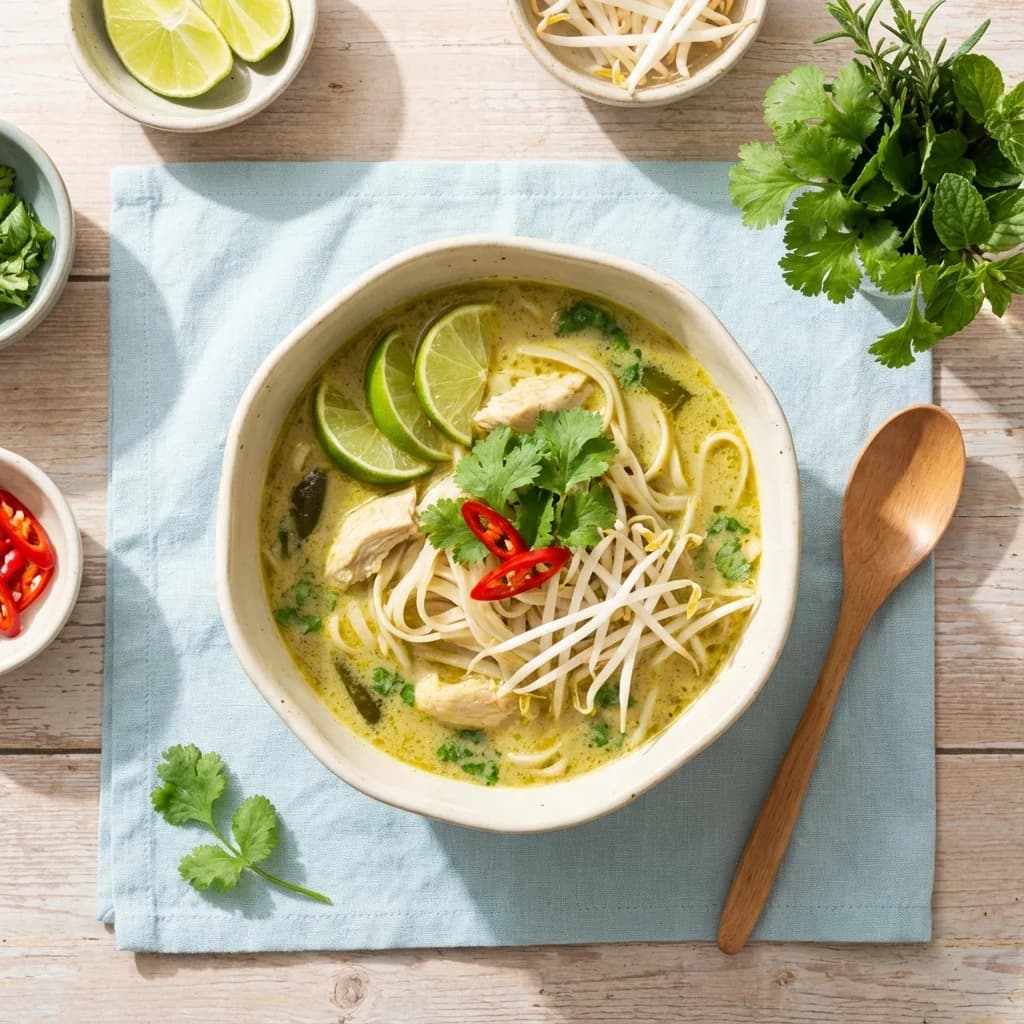 Zesty Thai Green Curry Chicken Noodle Soup