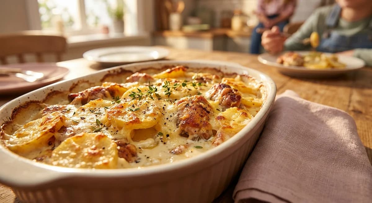 Creamy Garlic Potato Gratin with Chicken Recipe