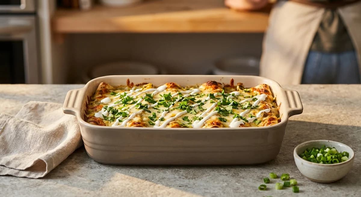 Creamy Green Chile Chicken Enchilada Casserole Recipe