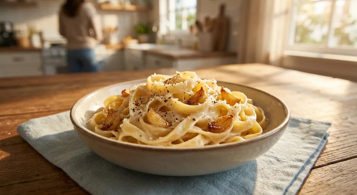 Creamy Roasted Garlic Fettuccine Alfredo Recipe