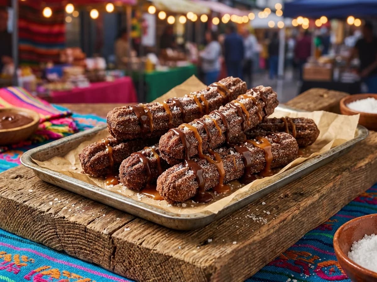 Crispy Baked Chocolate Churros with Chocolate and Salted Caramel Sauce