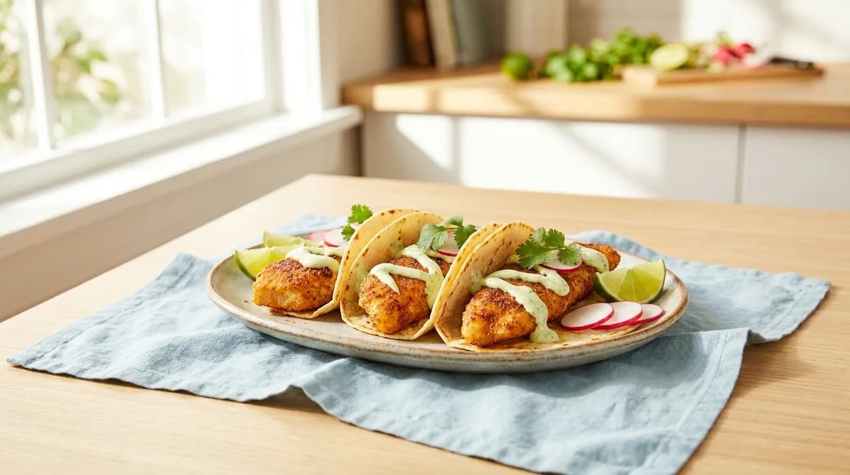 Crispy Cajun Spiced Fish Tacos with Lime Crema