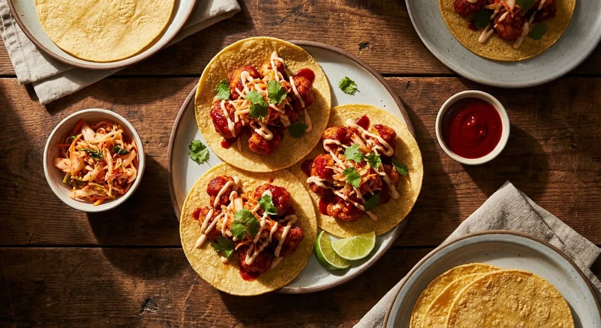 Crispy Gochujang Cauliflower Tacos with Kimchi Slaw